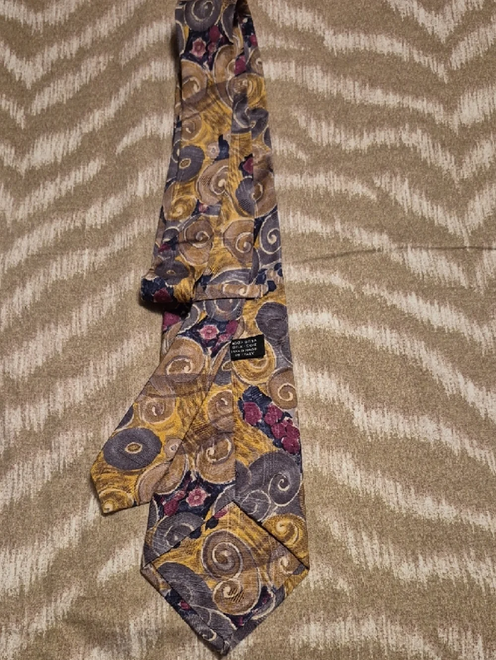 Vintage- Men's Patterned Silk Tie - Multicolor - Picture 9 of 9